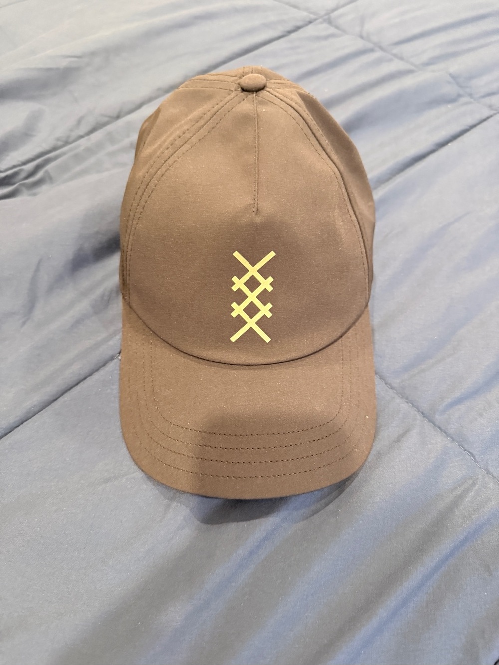RHONE Brown Cap with Lime Crosshatch Logo
